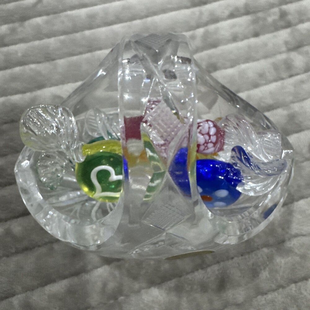 Glass Basket Crystal Hand Cut Czech Republic Vintage With Glass Candy